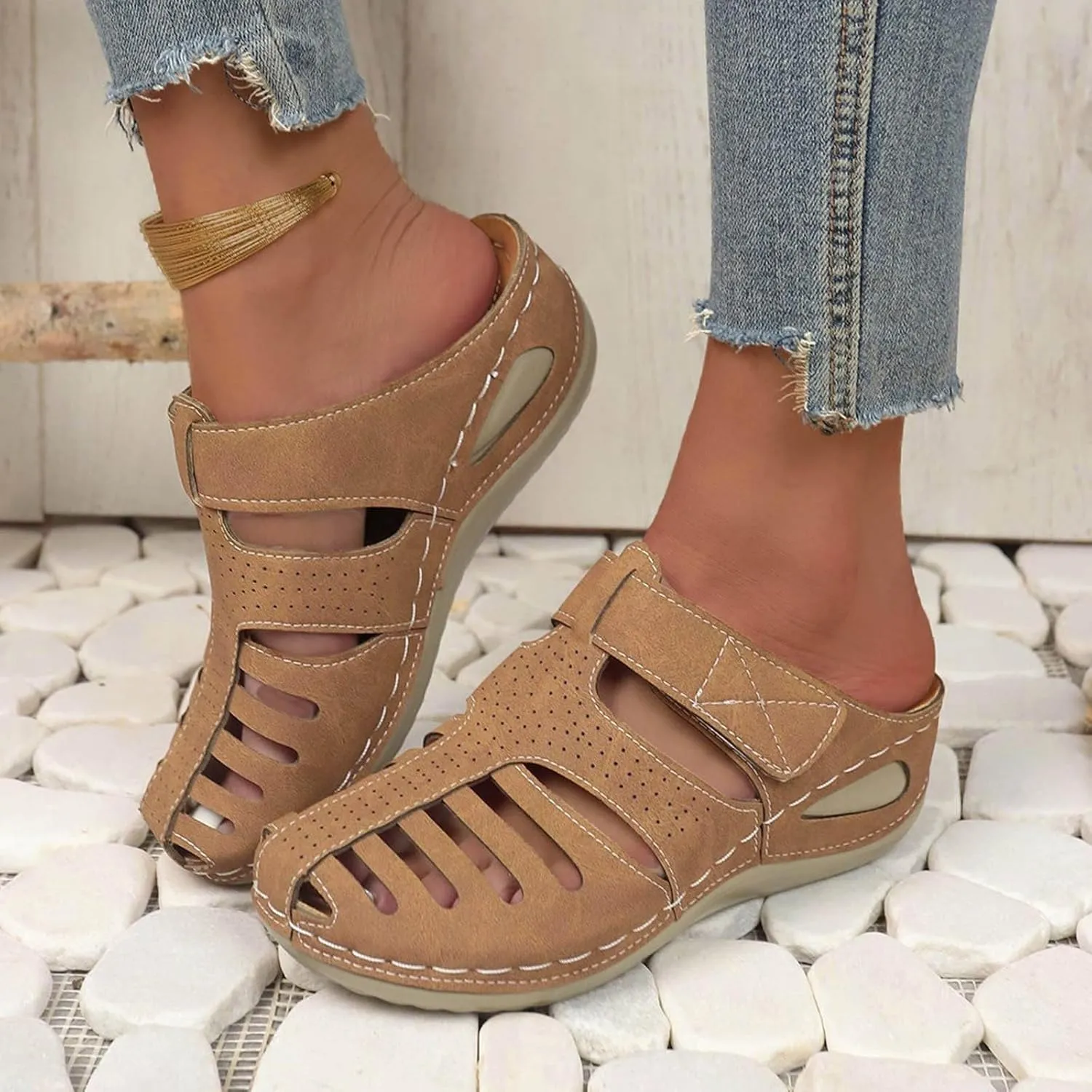 Women's Dressy Casual Black Wedge Sandals for Women, Flat, Open Toe, Slip On, Waterproof, Polyester, Faux Leather, Casual, Wedge Sandals