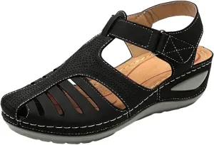 Women's Dressy Casual Black Wedge Sandals for Women, Flat, Open Toe, Slip On, Waterproof, Polyester, Faux Leather, Casual, Wedge Sandals