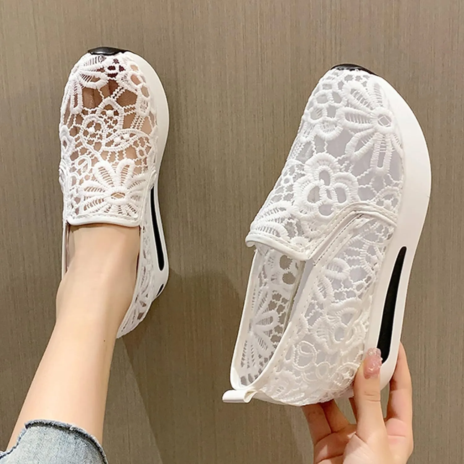 Women's Fashion Canvas Sneakers Mesh Knitted Upper Low Cut Casual Shoes Women's Fashion Sneakers Dressy Floral Embroidery Breathable Sheer Mesh Sneakers Platform Wedge Sneakers Casual Walking Shoes