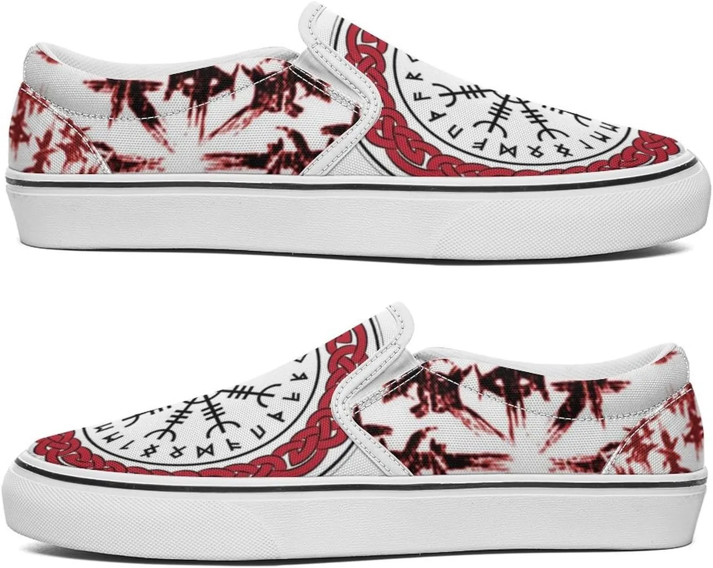 Women's Fashion Slip Ons Sneakers, Casual Canvas Low-Top Walking Shoes, 3D Printed Unique Viking Symbol Comfortable Breathable Street Flats