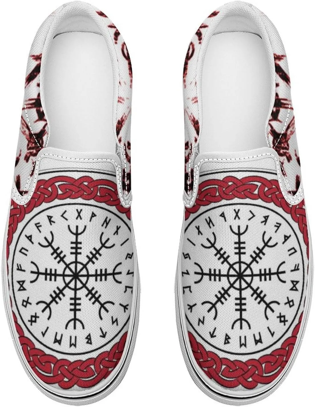 Women's Fashion Slip Ons Sneakers, Casual Canvas Low-Top Walking Shoes, 3D Printed Unique Viking Symbol Comfortable Breathable Street Flats