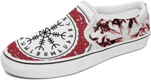Women's Fashion Slip Ons Sneakers, Casual Canvas Low-Top Walking Shoes, 3D Printed Unique Viking Symbol Comfortable Breathable Street Flats