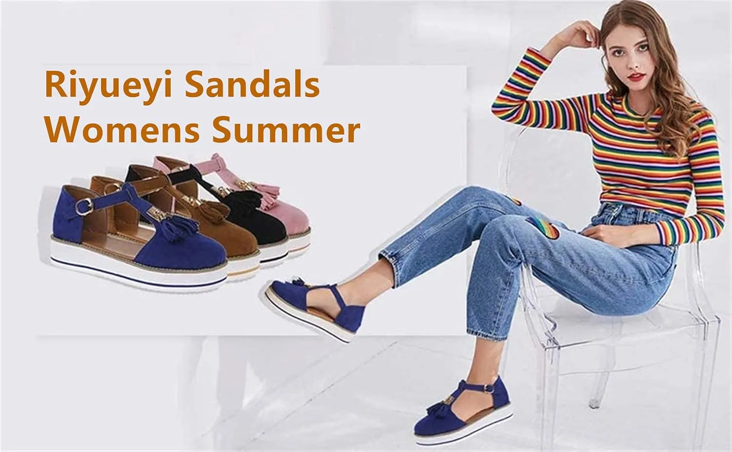 Women's Flatform Sandals Soft Sole Comfy Flats Platform Tassels Canvas Shoes Closed Toe Sandal Summer Casual Suede Loafers,Gray,US10/EU42