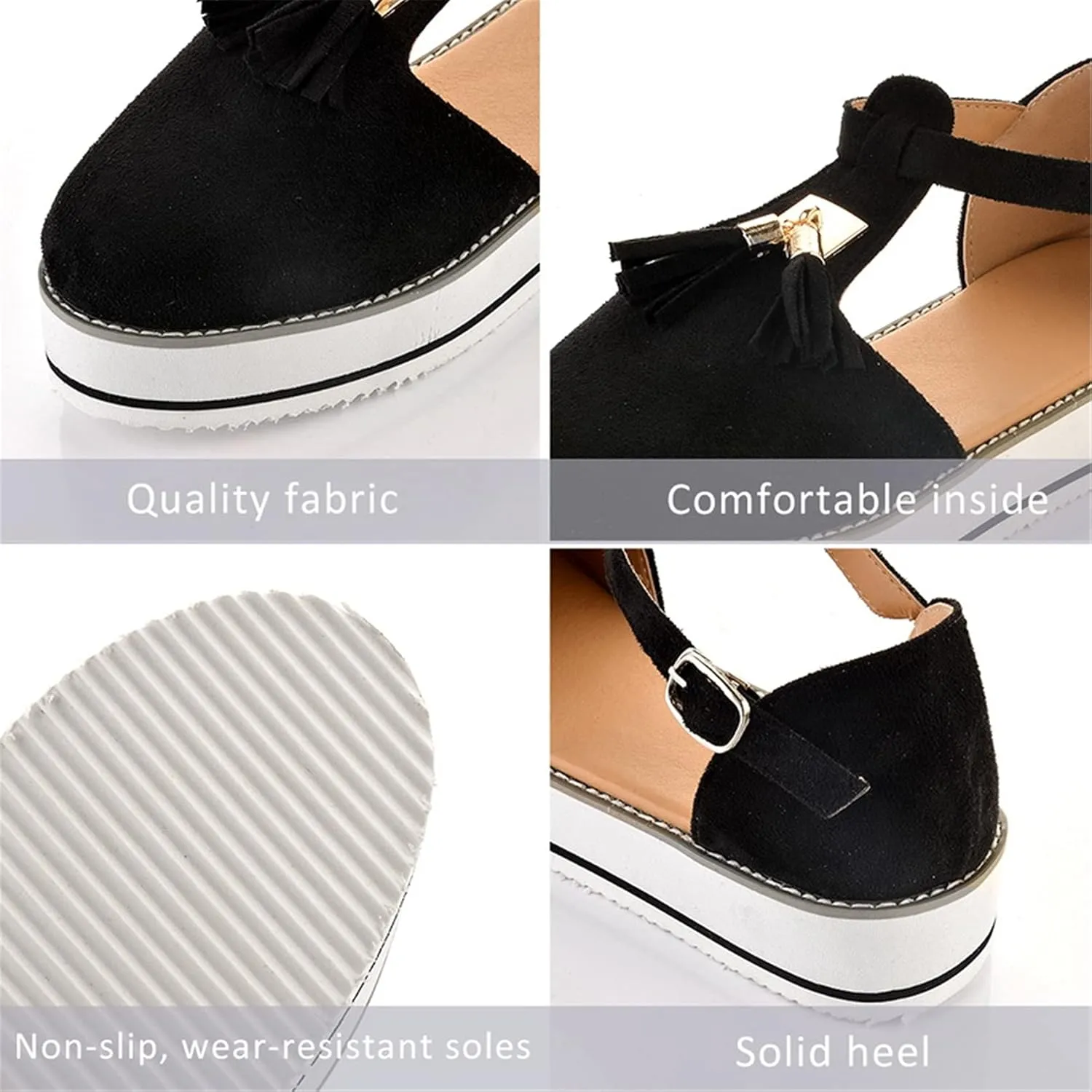 Women's Flatform Sandals Soft Sole Comfy Flats Platform Tassels Canvas Shoes Closed Toe Sandal Summer Casual Suede Loafers,Gray,US10/EU42