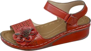 Women's Floral Embellished Wedge Sandal Hook and Loop Solid High Heel Open Toe Casual Trendy Sandals Summer Shoe