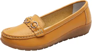 Womens Loafers Comfortable Dressy Leather Penny Loafers Slip On Walking Shoes Soft Driving Loafers Orthopedic Shoes