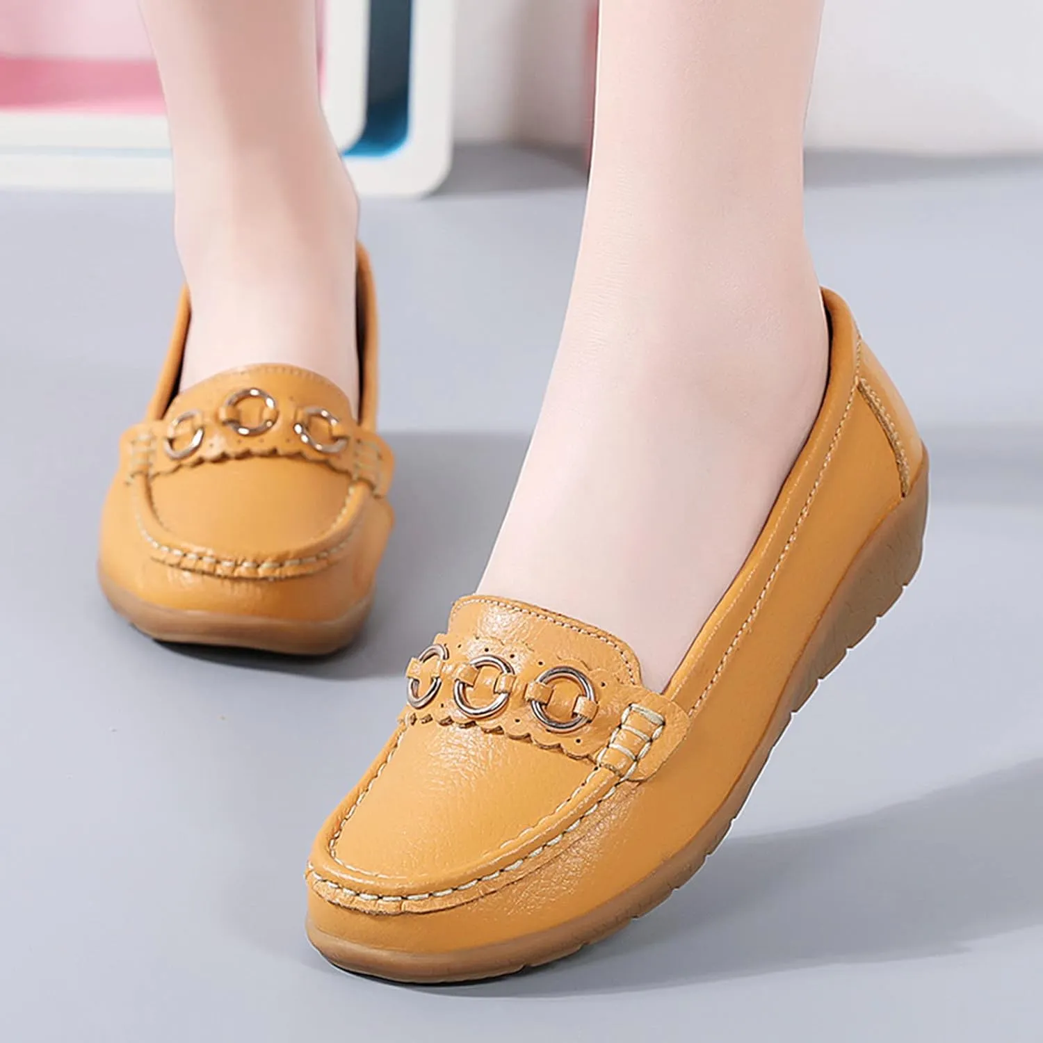 Womens Loafers Comfortable Dressy Leather Penny Loafers Slip On Walking Shoes Soft Driving Loafers Orthopedic Shoes