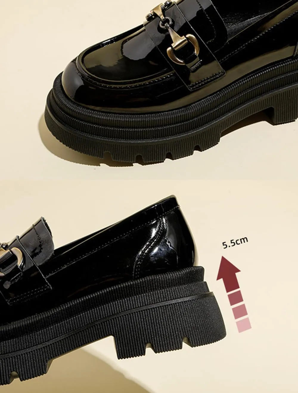 Women's Platform Loafers Slip-On Chunky Heel Shoes with Metal Buckle - Black/Brown - Fashion and Comfortable Footwear