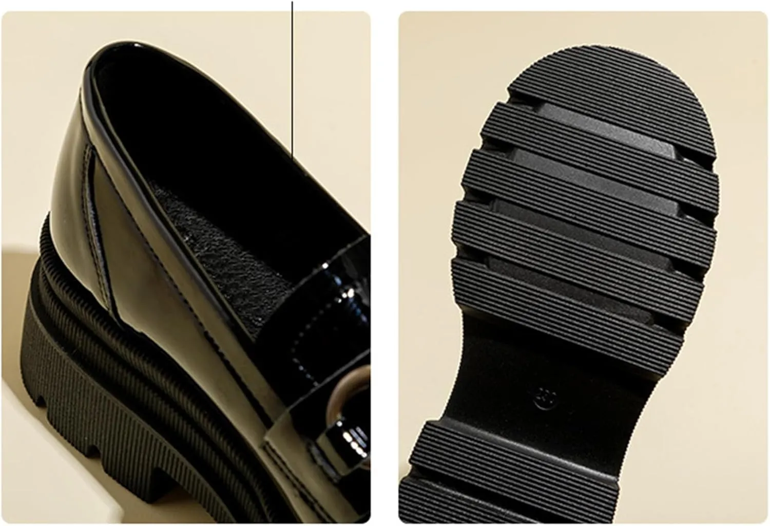 Women's Platform Loafers Slip-On Chunky Heel Shoes with Metal Buckle - Black/Brown - Fashion and Comfortable Footwear