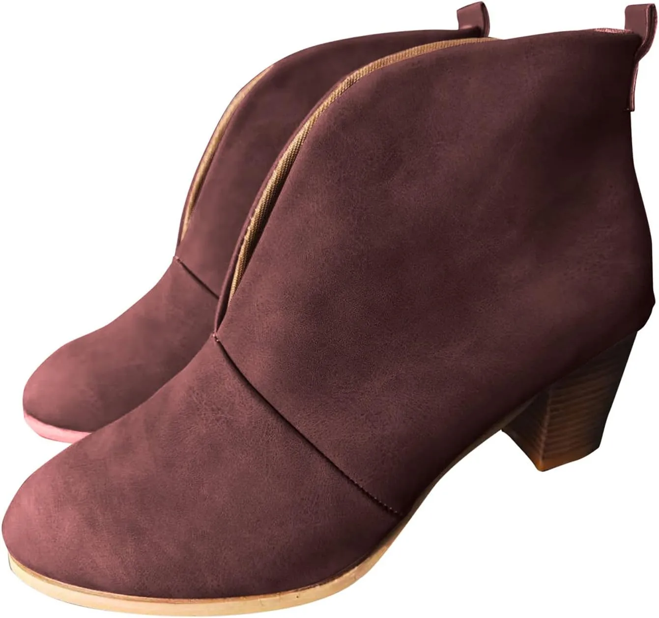 Womens Shoes Fashion Short Heel Slip On Boots for Women Soft Comfortable Leather Ankle Boots