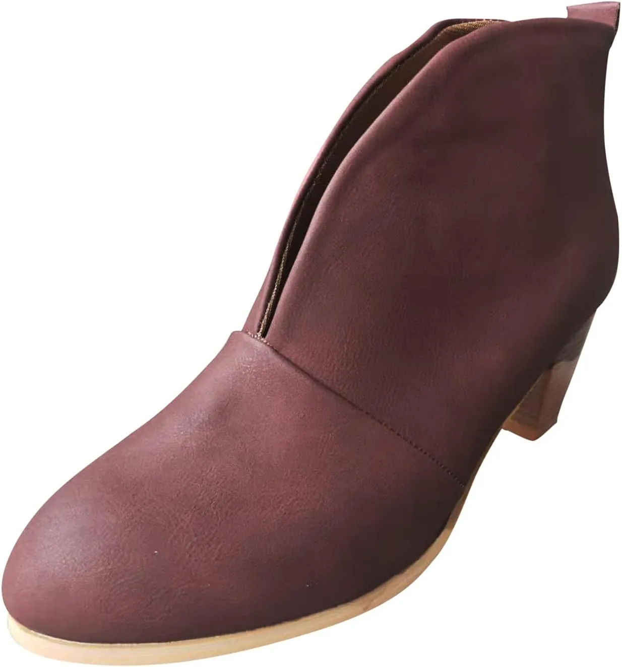 Womens Shoes Fashion Short Heel Slip On Boots for Women Soft Comfortable Leather Ankle Boots