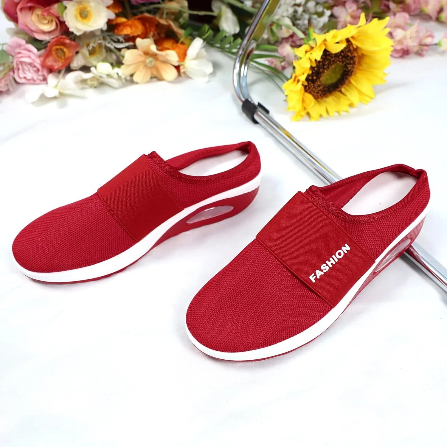 Women's Slip-On Orthopedic Arch Support Backless Mens Tennis Shoes Mesh Breathable Men Casual Shoes Black Platform Sneaker Red Tennis Shoe Casual Loafers