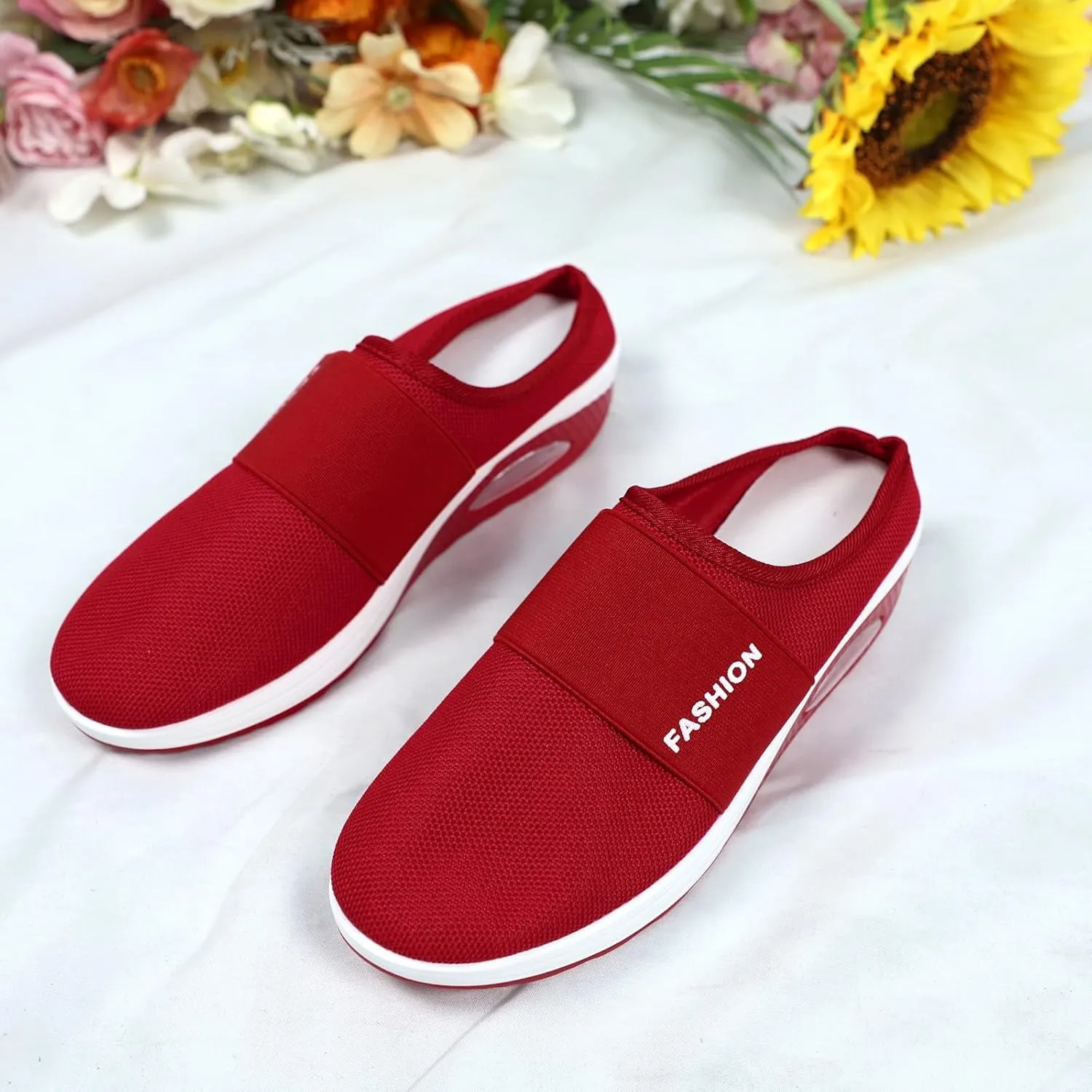 Women's Slip-On Orthopedic Arch Support Backless Mens Tennis Shoes Mesh Breathable Men Casual Shoes Black Platform Sneaker Red Tennis Shoe Casual Loafers
