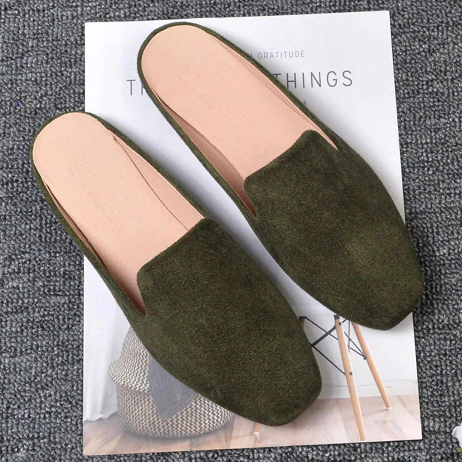 Women's Solid Flat Half Slippers Spring and Autumn Comfort Shoes Convenient Slip On Loafers Daily Travel Shoes