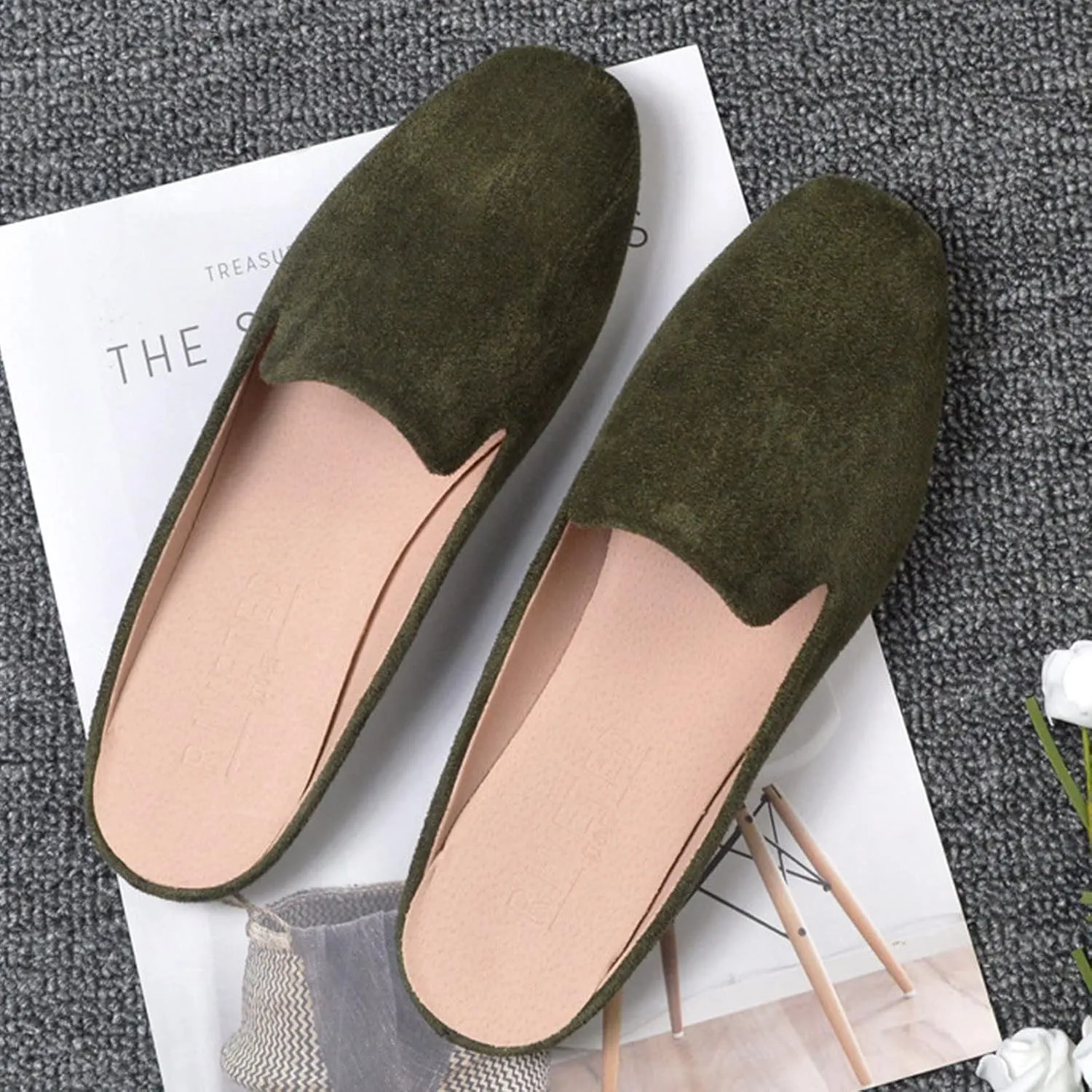 Women's Solid Flat Half Slippers Spring and Autumn Comfort Shoes Convenient Slip On Loafers Daily Travel Shoes
