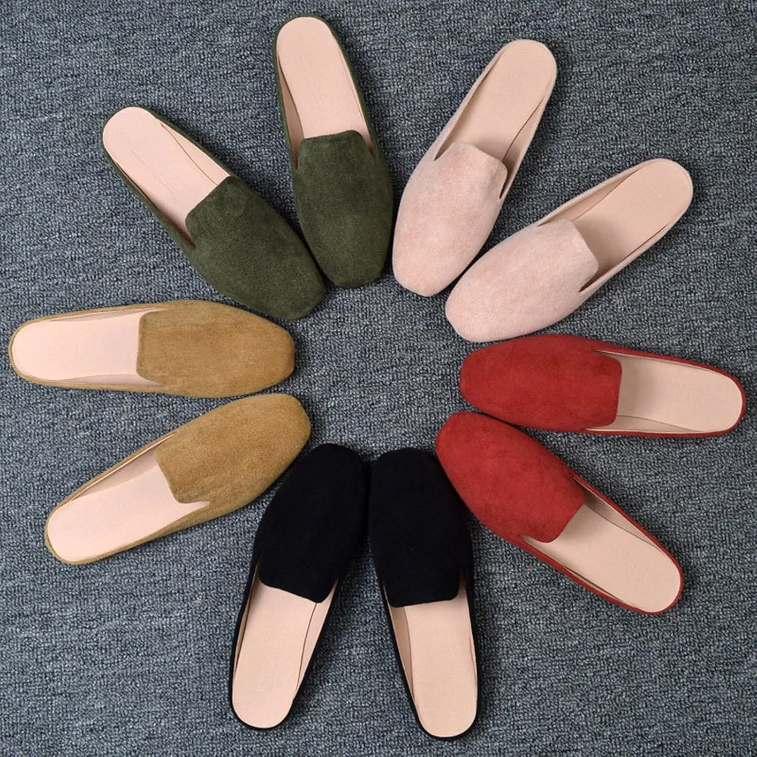 Women's Solid Flat Half Slippers Spring and Autumn Comfort Shoes Convenient Slip On Loafers Daily Travel Shoes