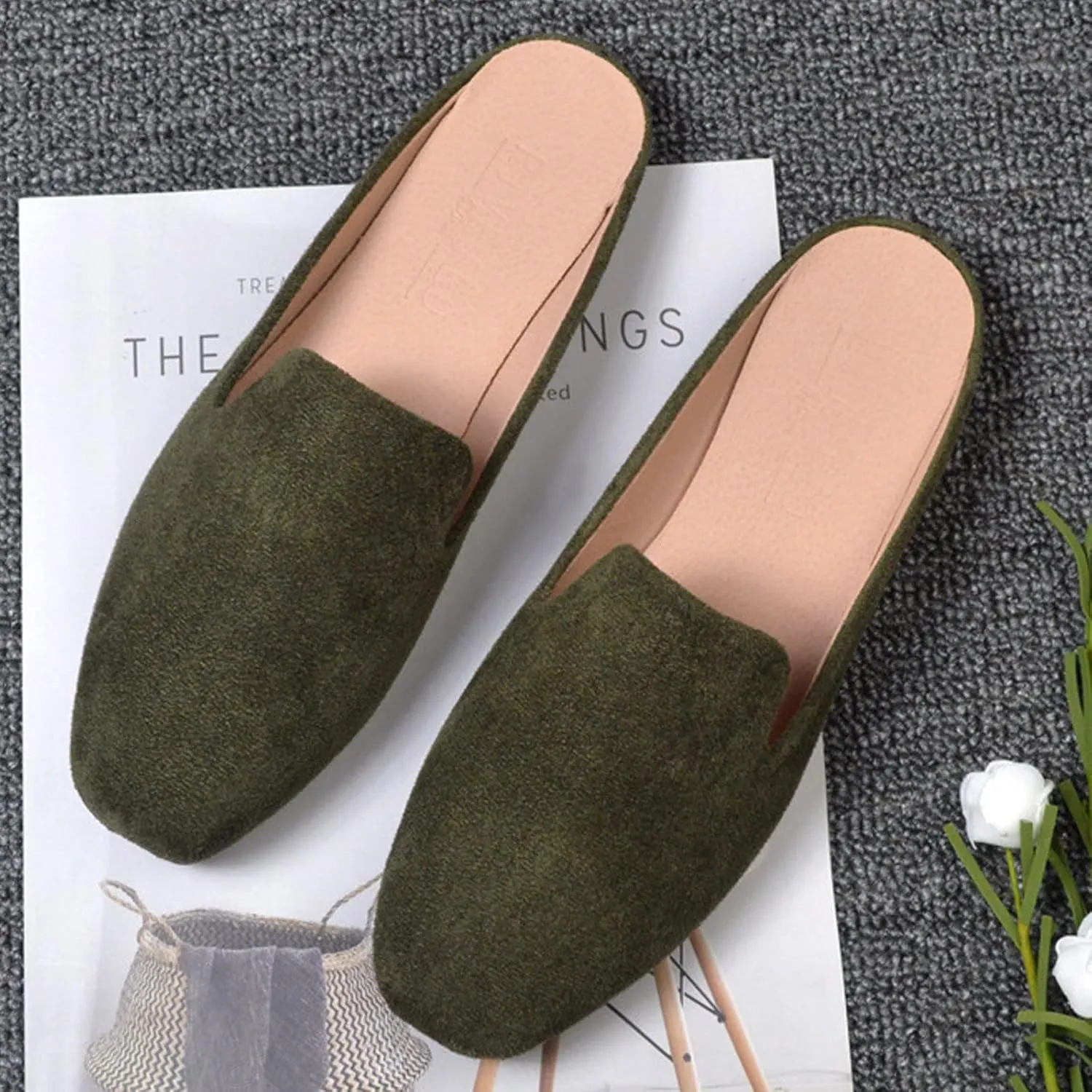 Women's Solid Flat Half Slippers Spring and Autumn Comfort Shoes Convenient Slip On Loafers Daily Travel Shoes