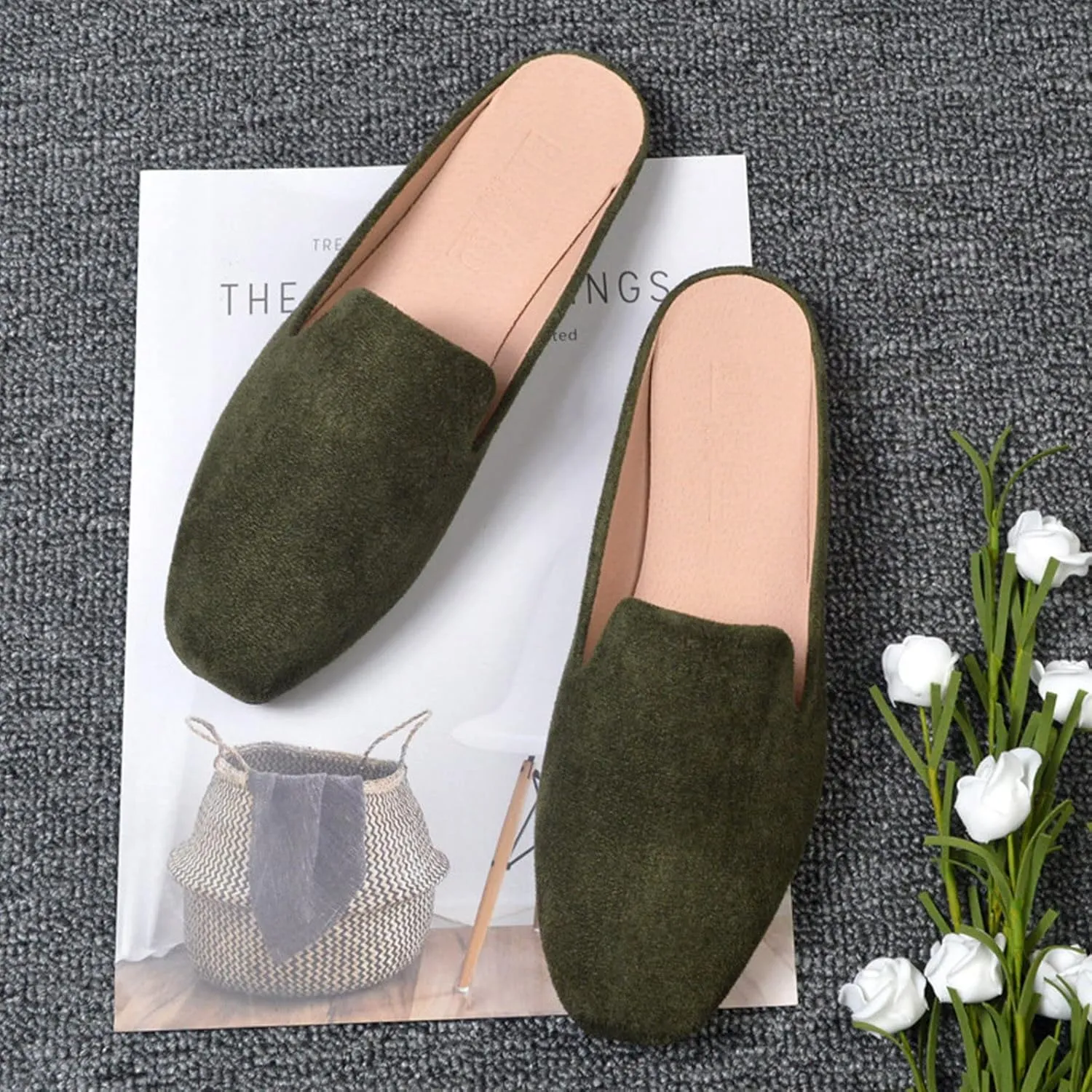 Women's Solid Flat Half Slippers Spring and Autumn Comfort Shoes Convenient Slip On Loafers Daily Travel Shoes