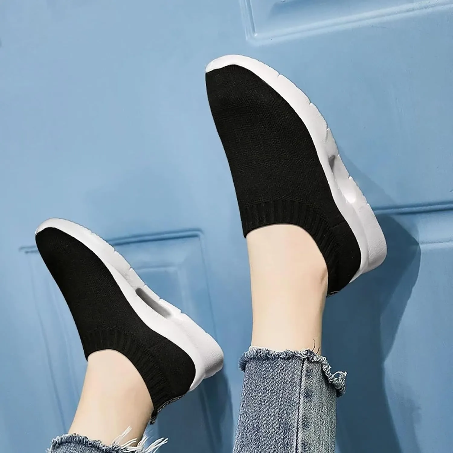 Womens Walking Shoes Sock Casual Ladies Fashion Sneakers Non Slip Work Shoes Women Comfort Casual Shoes for Fall Black Sneakers Red Tennis Shoe Loafers Casual Slip On