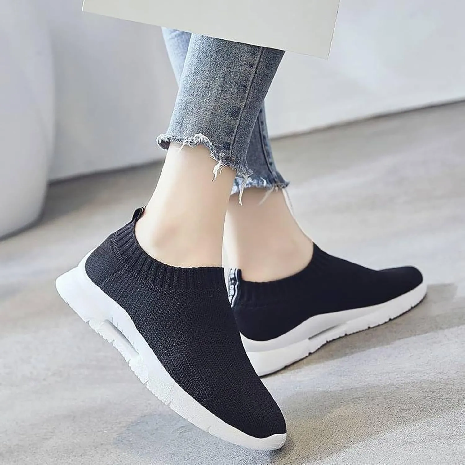 Womens Walking Shoes Sock Casual Ladies Fashion Sneakers Non Slip Work Shoes Women Comfort Casual Shoes for Fall Black Sneakers Red Tennis Shoe Loafers Casual Slip On