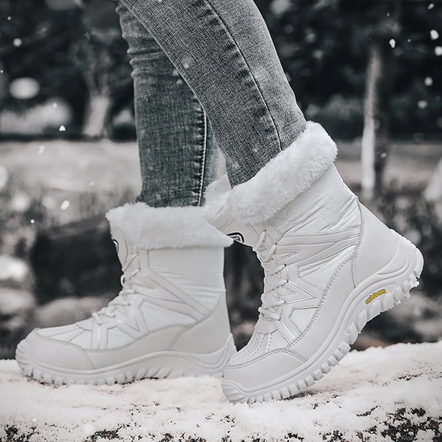 Women's Winter Boots Warm Faux Lined Ladies Snow Boots Fashion Mid Leather Boots Lace Up Insulated Boots Low Heel
