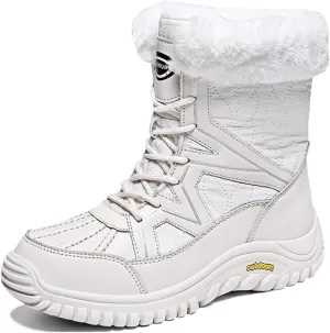 Women's Winter Boots Warm Faux Lined Ladies Snow Boots Fashion Mid Leather Boots Lace Up Insulated Boots Low Heel