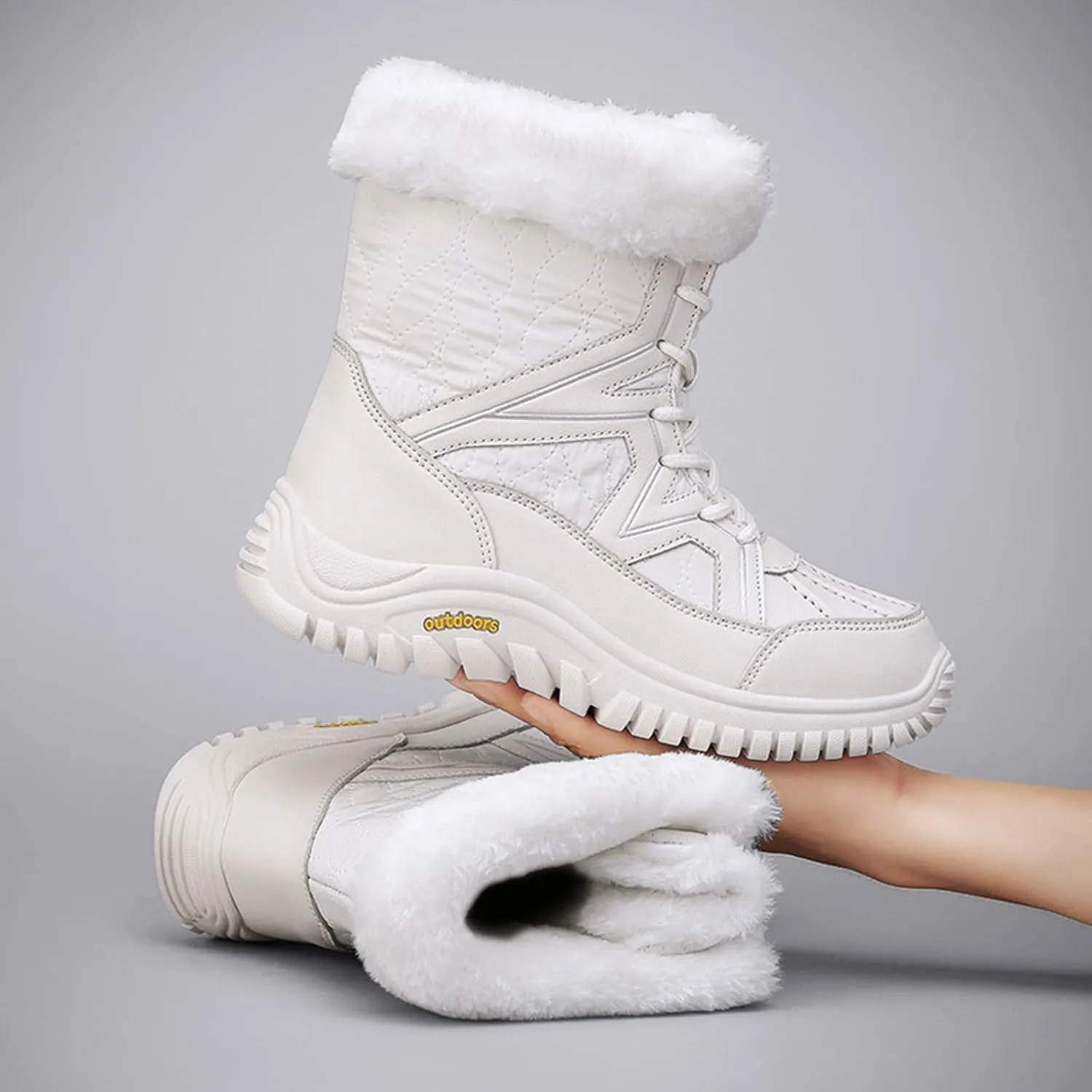Women's Winter Boots Warm Faux Lined Ladies Snow Boots Fashion Mid Leather Boots Lace Up Insulated Boots Low Heel