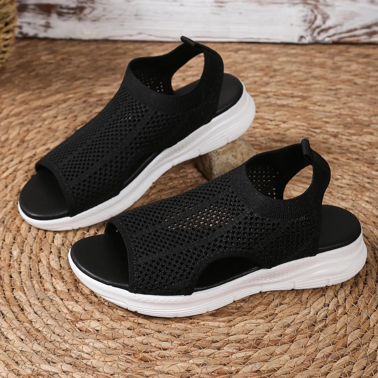 Womens Woven Sport Walking Sandals Comfortable Non-slip Casual Open Toe Flat Sandals Slip on Sports Lightweight Slides Casual Orthopedic 2025 Summer Shoes