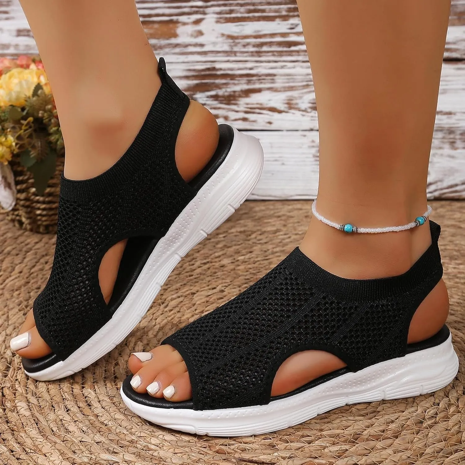 Womens Woven Sport Walking Sandals Comfortable Non-slip Casual Open Toe Flat Sandals Slip on Sports Lightweight Slides Casual Orthopedic 2025 Summer Shoes