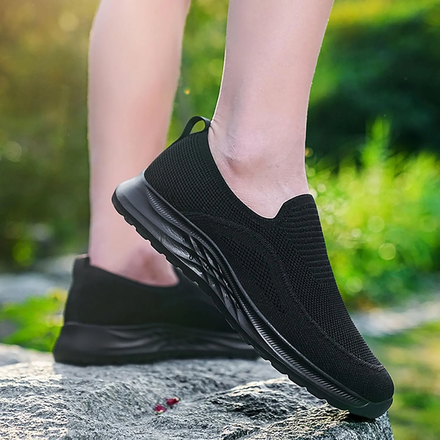 Woven Breathable Soft Sole Casual Sport Shoes Thick Sole Comfortable Lighweight Sneakers Hands Free Comfy Outdoor Walking Shoes for Men