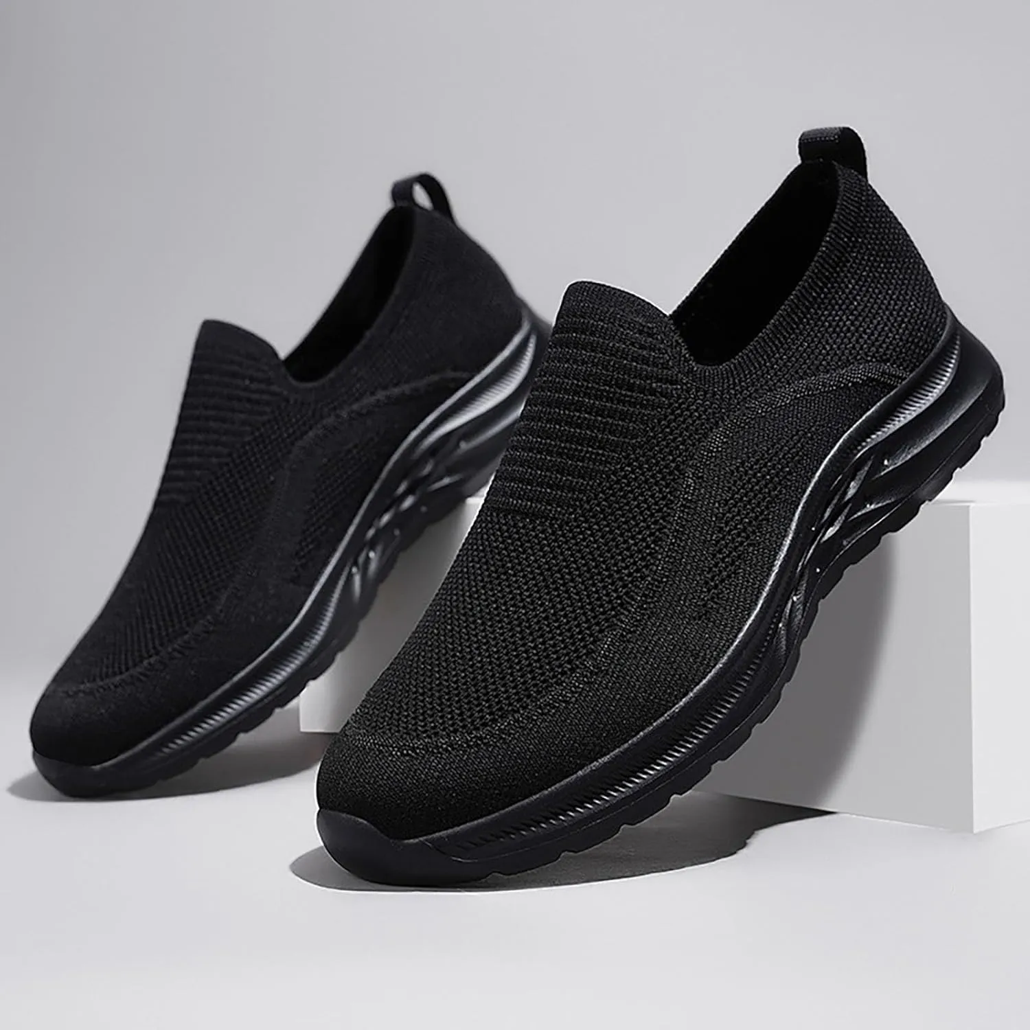 Woven Breathable Soft Sole Casual Sport Shoes Thick Sole Comfortable Lighweight Sneakers Hands Free Comfy Outdoor Walking Shoes for Men
