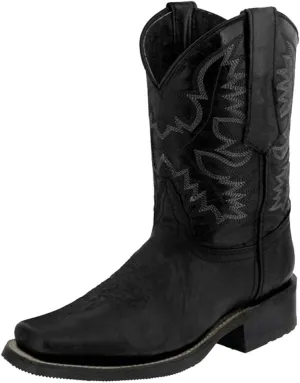 ZBYY Women's Wide Calf Western Cowboy Boots Square Toe Leather Boots Embroidered Slip On Low Heeled Mid Calf Boots